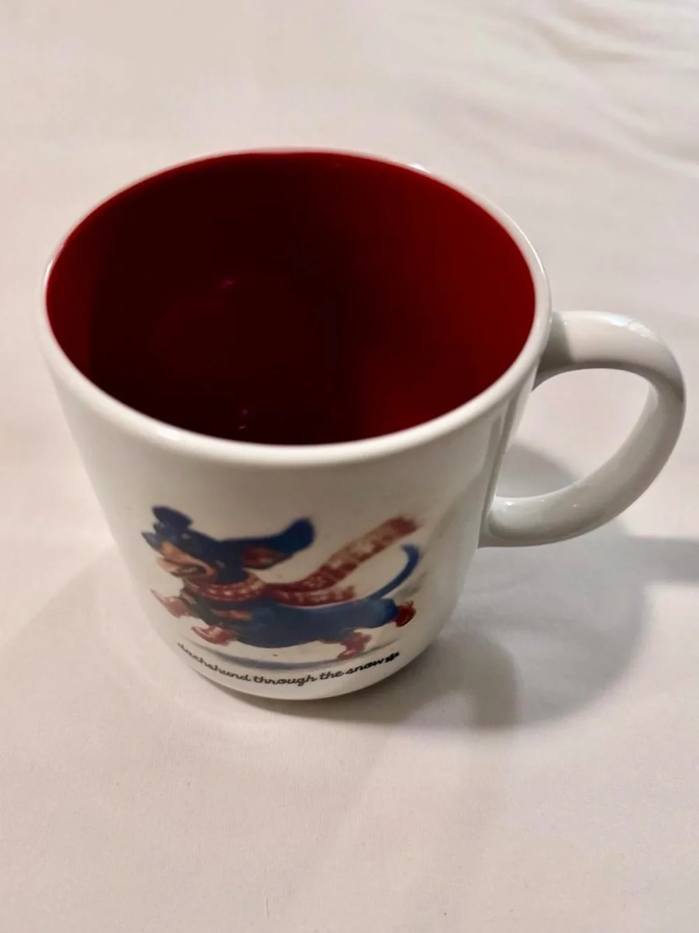 Dachshund Through the Snow Dog Mug - White Ceramic Holiday Coffee Cup